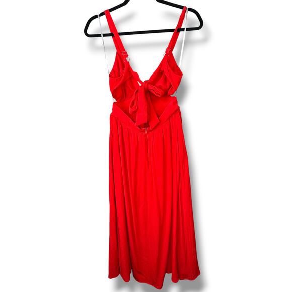 Lulus NWOT Bold New Look Bright Red Tie-Back Cut-Out Full Midi Swing Dress XS - Picture 6 of 10